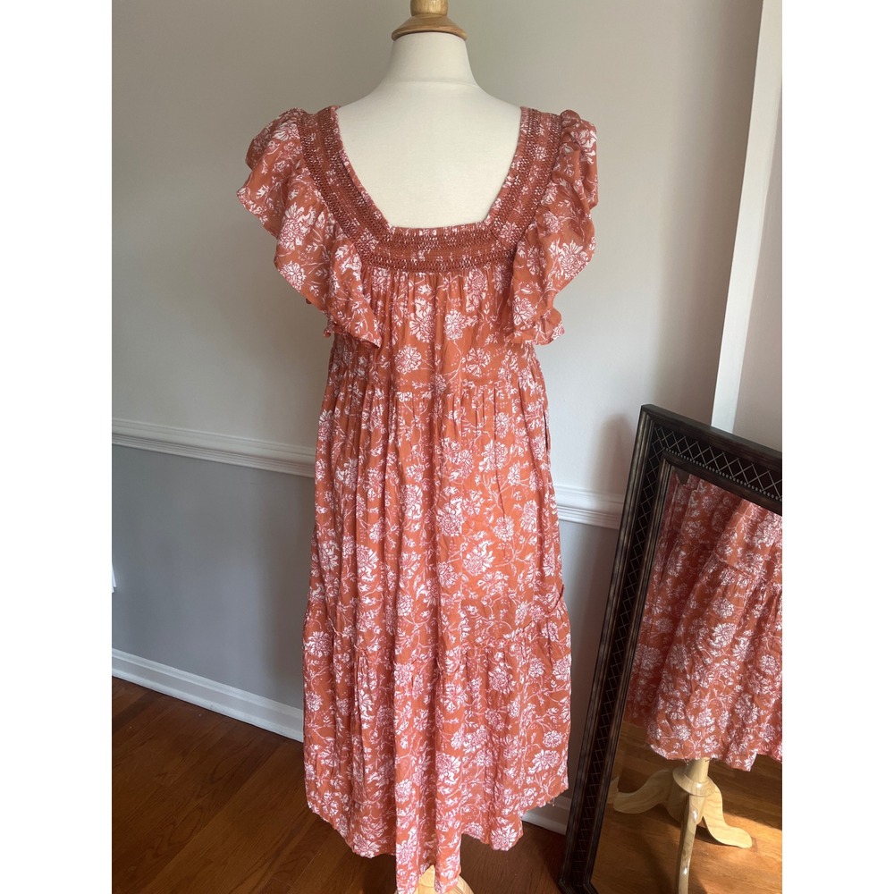 Free People Bonita Tiered Midi Dress Size Small Terracotta Floral 100% Cotton - Picture 7 of 13